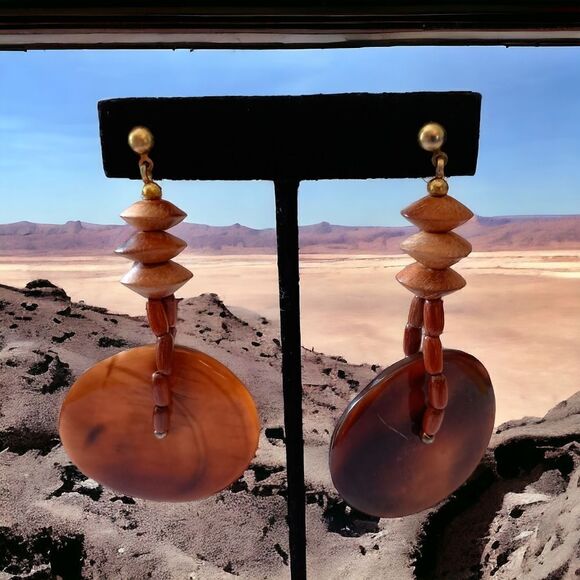 Wooden Beaded Shell Earrings Drop‎ Dangle Bohemian Tribal Ethnic Hippie Gypsy - Picture 9 of 14